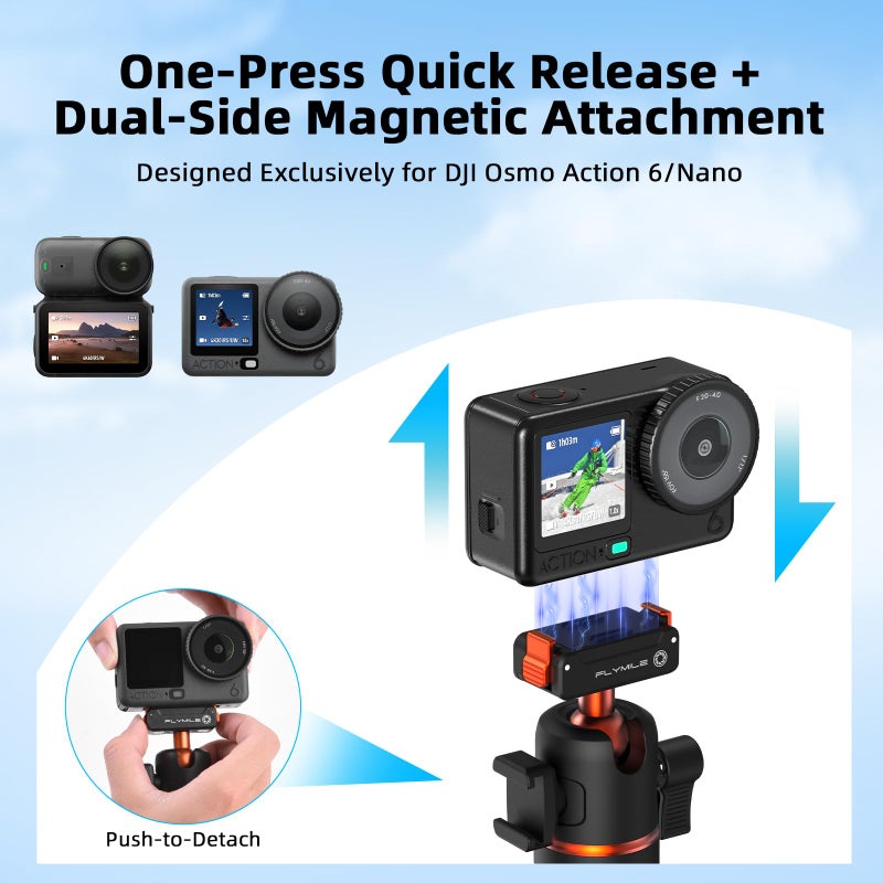 Flymile 21" Action 6 Camera Tripod, Magnetic Quick Release Adapter Selfie Stick Extended Pole Handle Grip with 360Â° Ball Head & Cold Shoe Mount, Mini Table Desk Tripod for DJI Osmo Nano Accessories - Image 2