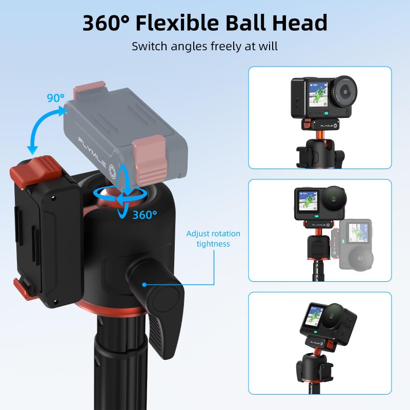 Flymile 21" Action 6 Camera Tripod, Magnetic Quick Release Adapter Selfie Stick Extended Pole Handle Grip with 360Â° Ball Head & Cold Shoe Mount, Mini Table Desk Tripod for DJI Osmo Nano Accessories - Image 3