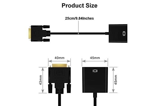 Scalebee DVI to VGA Adapter Converter, DVI-D Link 24+1 Male to VGA Female Video Adapter Cable Supports Graphic Cards with DVI D Output to VGA Display/projectors, Black - Image 4