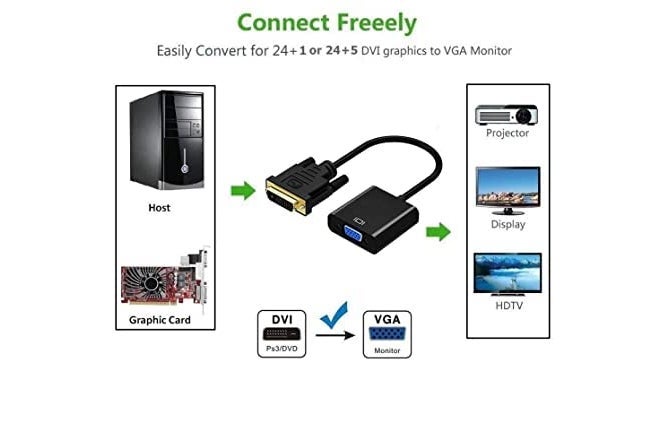 Scalebee DVI to VGA Adapter Converter, DVI-D Link 24+1 Male to VGA Female Video Adapter Cable Supports Graphic Cards with DVI D Output to VGA Display/projectors, Black - Image 5