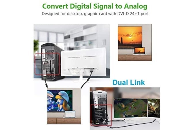 Scalebee DVI to VGA Adapter Converter, DVI-D Link 24+1 Male to VGA Female Video Adapter Cable Supports Graphic Cards with DVI D Output to VGA Display/projectors, Black - Image 3