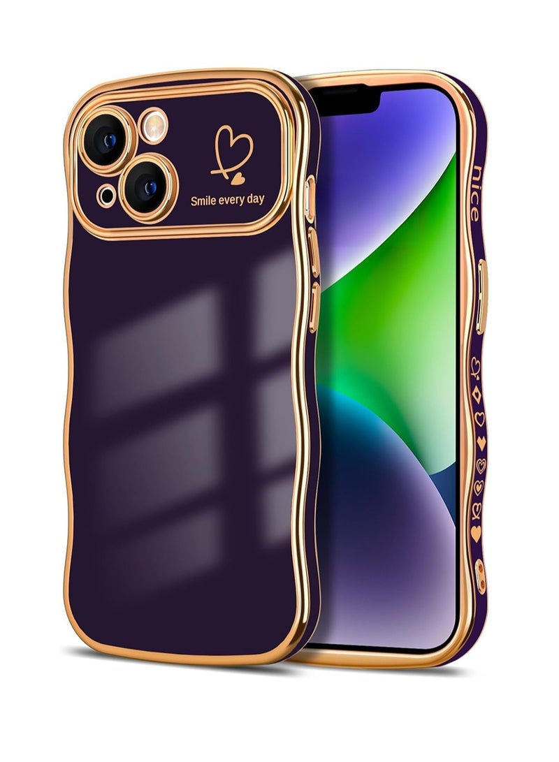 WRISTWISE Case Cover for iPhone 14 Plus Wave Wavy Phone Cases with Love Heart, Luxury Plating Edge Cute Curly Shape Cover for Women Girls, Thin Slim Soft TPU Rubber Shockproof Protective Cover, Purple - Image 1