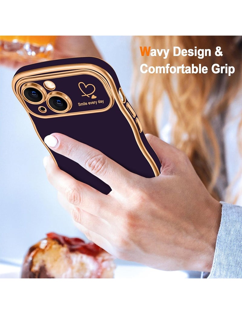 WRISTWISE Case Cover for iPhone 14 Plus Wave Wavy Phone Cases with Love Heart, Luxury Plating Edge Cute Curly Shape Cover for Women Girls, Thin Slim Soft TPU Rubber Shockproof Protective Cover, Purple - Image 2