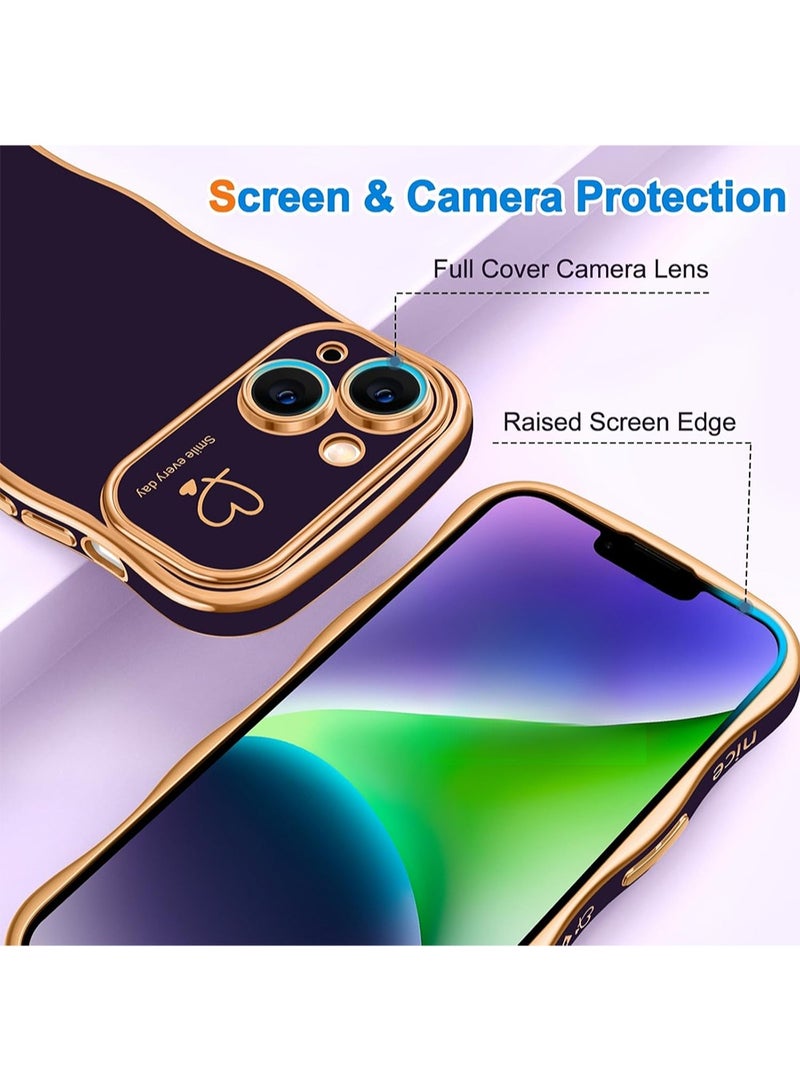 WRISTWISE Case Cover for iPhone 14 Plus Wave Wavy Phone Cases with Love Heart, Luxury Plating Edge Cute Curly Shape Cover for Women Girls, Thin Slim Soft TPU Rubber Shockproof Protective Cover, Purple - Image 3