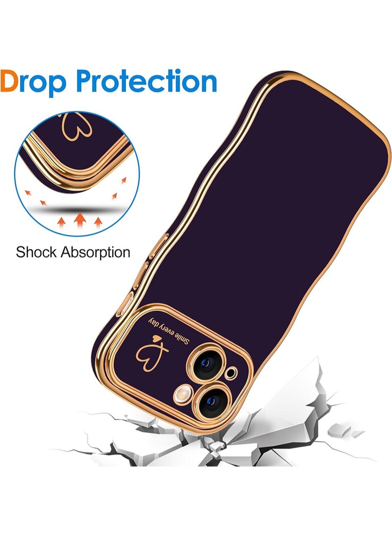 WRISTWISE Case Cover for iPhone 14 Plus Wave Wavy Phone Cases with Love Heart, Luxury Plating Edge Cute Curly Shape Cover for Women Girls, Thin Slim Soft TPU Rubber Shockproof Protective Cover, Purple - Image 4