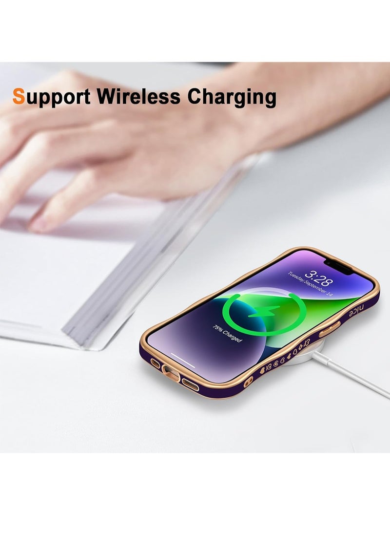 WRISTWISE Case Cover for iPhone 14 Plus Wave Wavy Phone Cases with Love Heart, Luxury Plating Edge Cute Curly Shape Cover for Women Girls, Thin Slim Soft TPU Rubber Shockproof Protective Cover, Purple - Image 5
