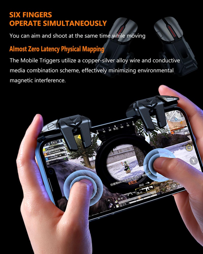 ACEDAYS Mobile Phone Controller for Android & iPhone, 6 Trigger Game Controller Compatible with PUBG Mobile/Knives Out/Call of Duty Mobile, Phone Triggers for Gaming with Sensitive Shoot and Aim - Image 2