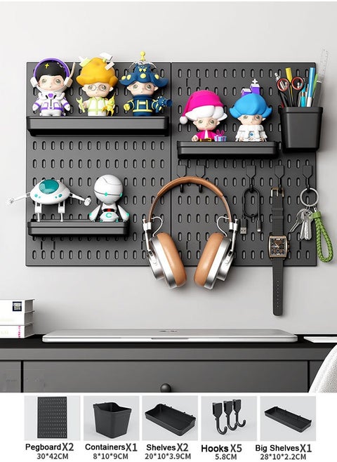 Pegboard Wall Mount Display Pegboard Combination Kit for Living Room Gaming Room Pegboard Hanging for Wall Organizer Pegboard Holder for Organizing (Black)
