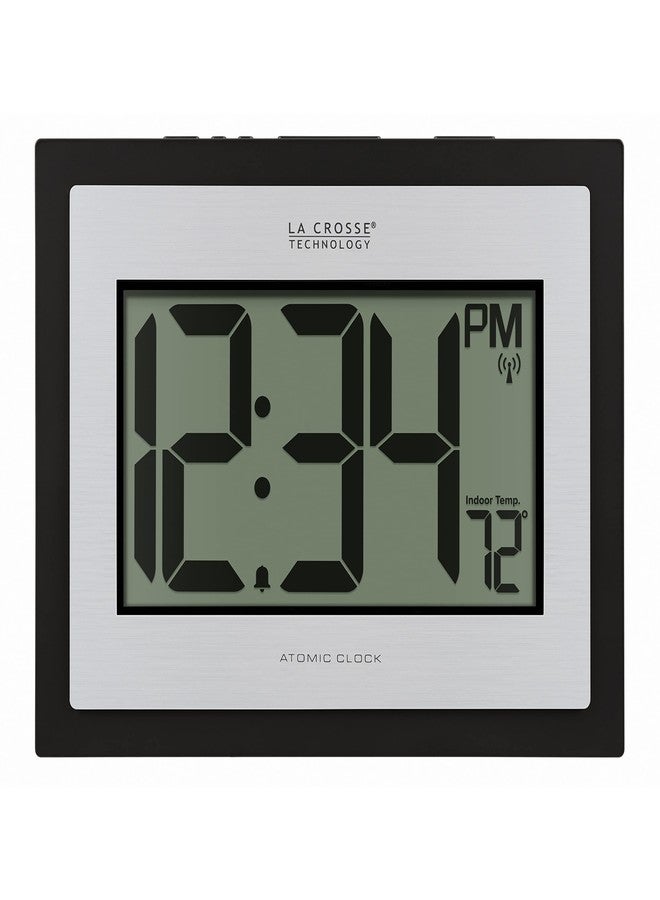 La Crosse Technology 513-1422S Atomic Digital Silver Clock with Indoor Temperature - Image 1
