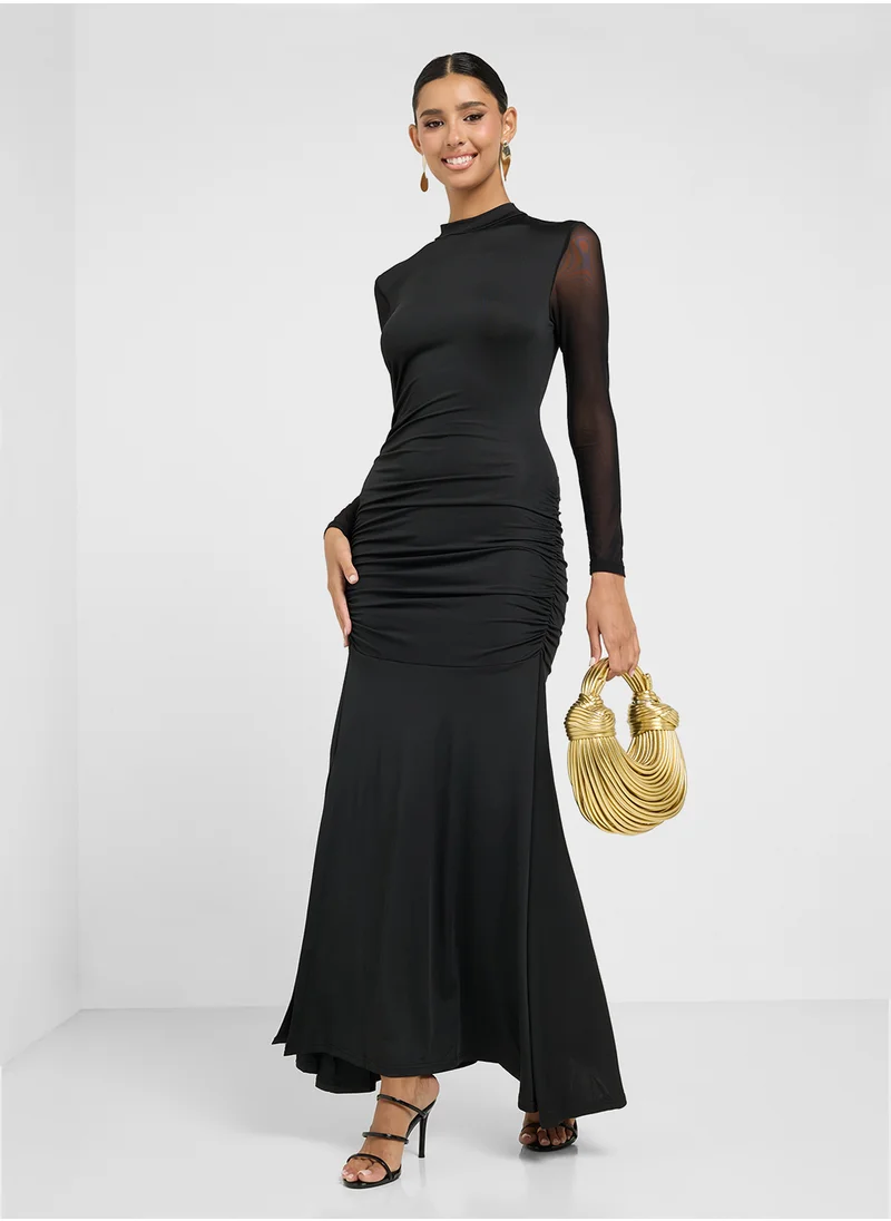 جينجر Draped Long Sleeves Bodycon Dress