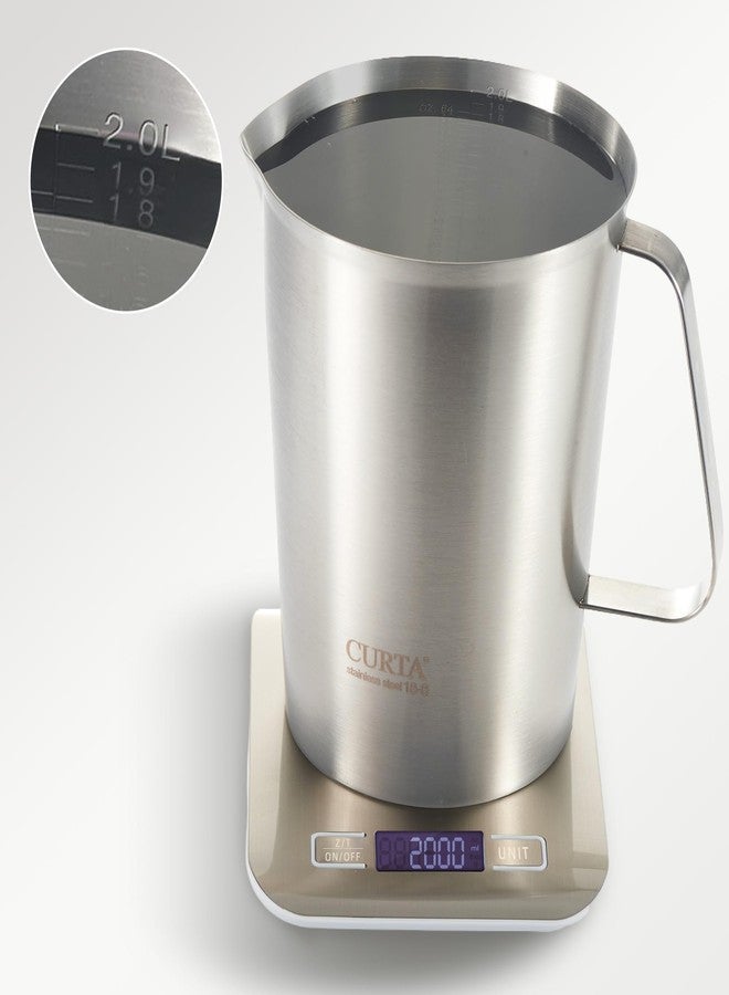 CURTA 18/8 Stainless Steel Measuring Cup with Handle and Pour Lip 64 OZ (8 Cup, 2000 ML) - Image 2