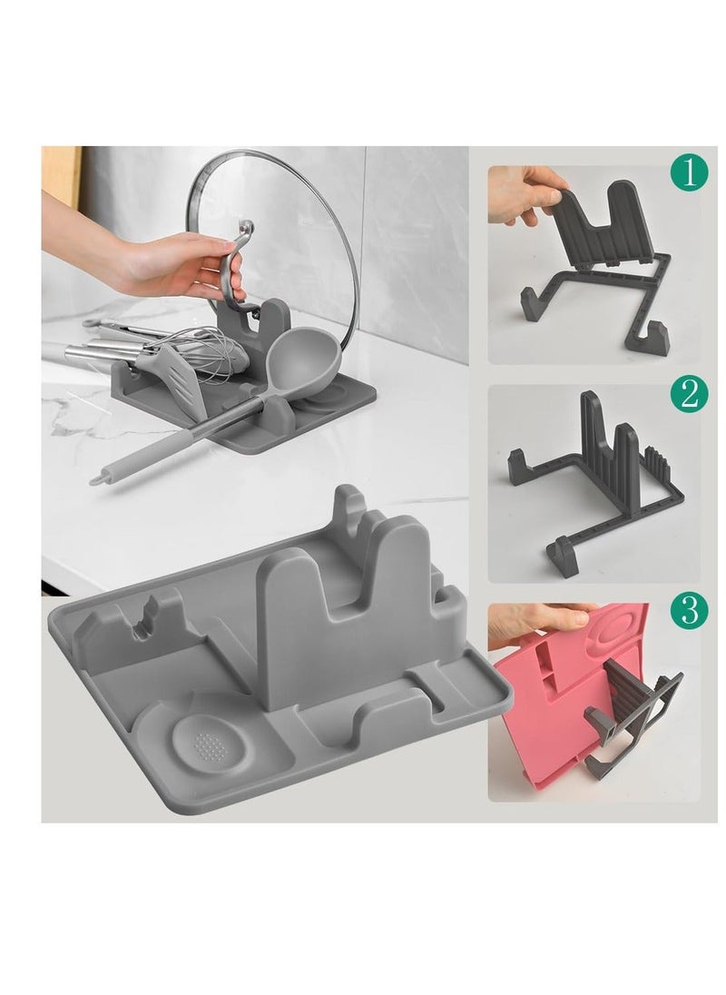 Generic Silicone Spoon Rest, Non-Slip Heat-Resistant Stove Utensil Holder for Spatula, BPA Free Utensil Rest, Pot Lid Holder Stand for Kitchen Counter and Stove Top, Food Grade Silicone, Grey  - Image 5