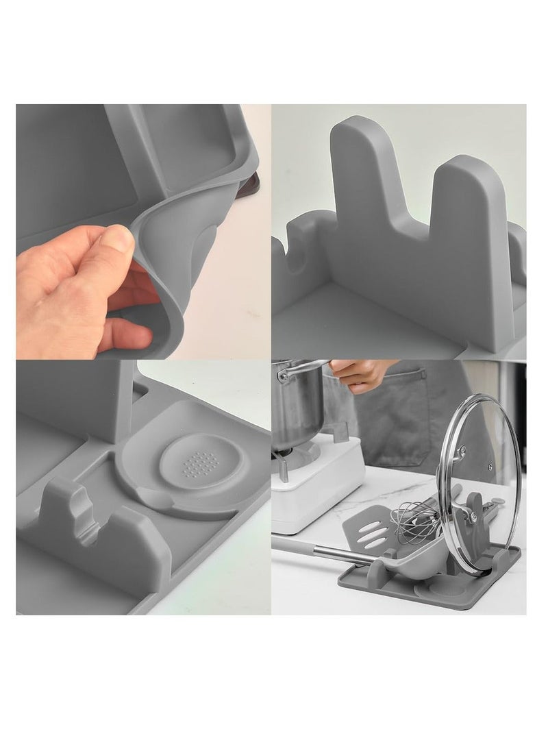 Generic Silicone Spoon Rest, Non-Slip Heat-Resistant Stove Utensil Holder for Spatula, BPA Free Utensil Rest, Pot Lid Holder Stand for Kitchen Counter and Stove Top, Food Grade Silicone, Grey  - Image 4