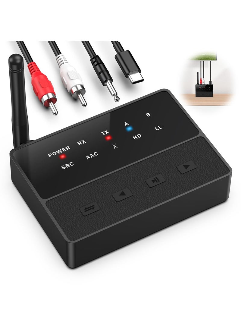 SYOSI Bluetooth 5.3 Transmitter & Receiver, aptX Low Latency HD Audio Adapter, Dual Headphone Bluetooth Adapter, AUX/RCA for TV & Home Stereo Systems - Image 1