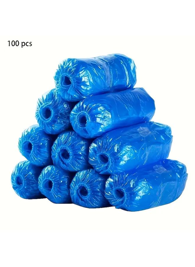 Blue Heavy Duty Disposable Plastic Shoe Covers 100pcs Waterproof Slip Resistant - Image 1