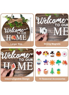 LEADUWAY LEADUWAY Easter Interchangeable Welcome Sign for Front Door, Seasonal Wood Door Sign with 14 styles, Outdoor Wall Hanging Decoration, Holiday Door Decor Halloween Christmas Winters  - Image 2