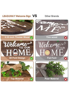 LEADUWAY LEADUWAY Easter Interchangeable Welcome Sign for Front Door, Seasonal Wood Door Sign with 14 styles, Outdoor Wall Hanging Decoration, Holiday Door Decor Halloween Christmas Winters  - Image 3