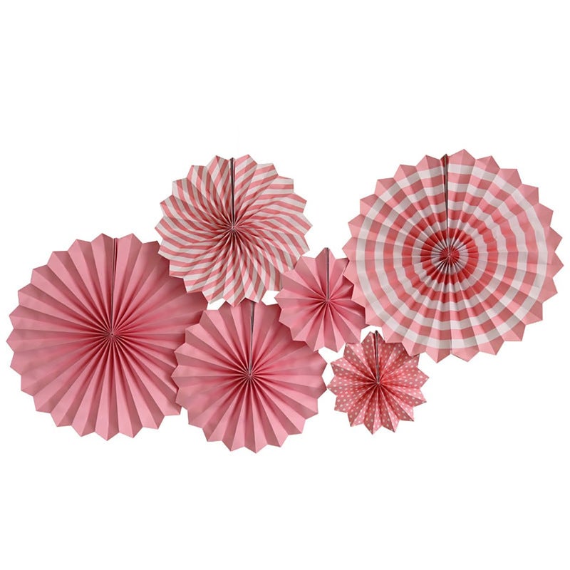 SYGA 6 Pieces of Paper Flower Fan Decoration Background Wall DIY Paper Fan Flower Ball SetPink - Image 1