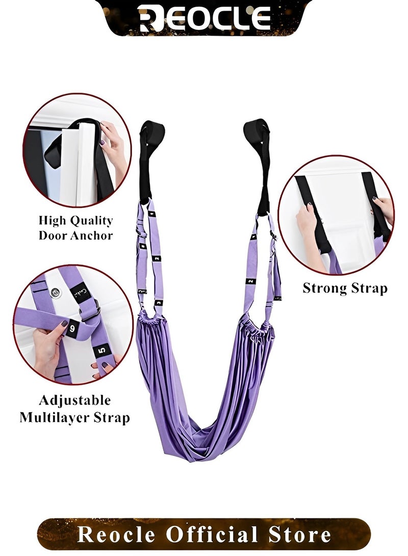 ريوكل حزام تمدد لياقة يوجا لتمديد الخصر والظهر والساق قابل للتعديل من خلال مساعدة انحناء الظهر وتمدد الساق مع مدرب لياقة جوقة يوجا هوائي مقلوب ضد الجاذبية لتمارين تمدد المرونة والتمارين العلاجية والبيلاتيس والرقص - Image 2