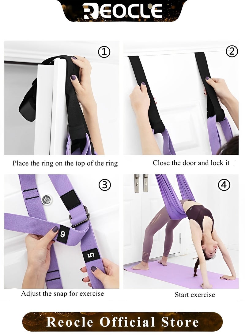 ريوكل حزام تمدد لياقة يوجا لتمديد الخصر والظهر والساق قابل للتعديل من خلال مساعدة انحناء الظهر وتمدد الساق مع مدرب لياقة جوقة يوجا هوائي مقلوب ضد الجاذبية لتمارين تمدد المرونة والتمارين العلاجية والبيلاتيس والرقص - Image 4