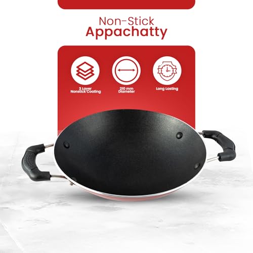 Blueberry's Appam Pan with Lid - High Grade Non Stick Coating Appam Maker/Appam Chatty/Appachatti with 1 Year Warranty - Image 3