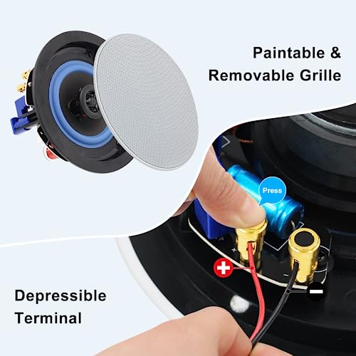 Herdio 4 Inch 320 Watts 2-Way Bluetooth Ceiling Speakers Package Perfect for Home Theater System, Living Room,Office,Flush Mount（4 Speakers） - Image 4