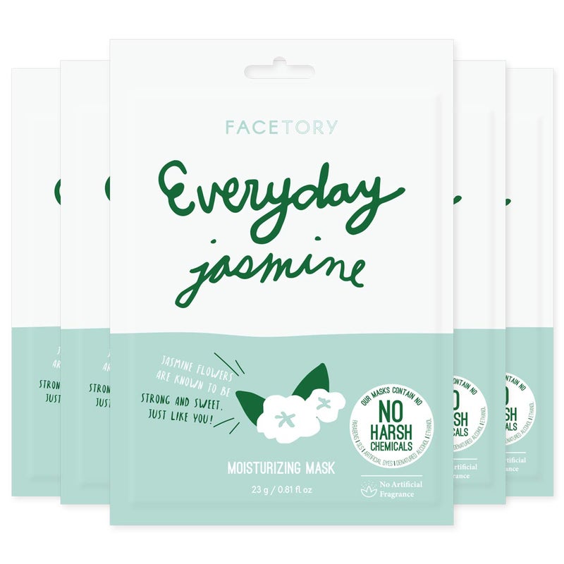 FACETORY K Beauty Face Mask Skin Care Everyday JASMINE Moisturizing Sheet Mask PlantBased with Jasmine Infusion 5 Pack