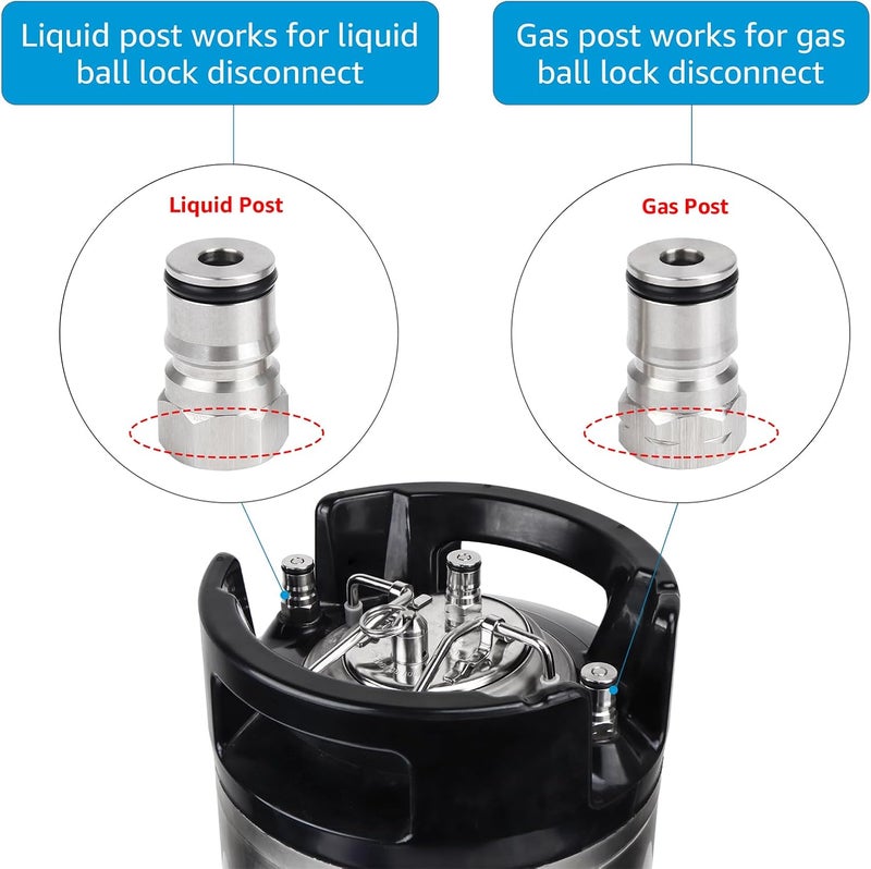 MRbrew 2 Pair Ball Lock Keg Post, Stainless 304 Homebrew 19/32’’-18 Co2 Gas kegerator Beer Liquid Cornelius Corny Poppet Spring Spare Sealing O-ring Keg Posts Kit for Brewing Quick Disconnect Fitting - Image 2