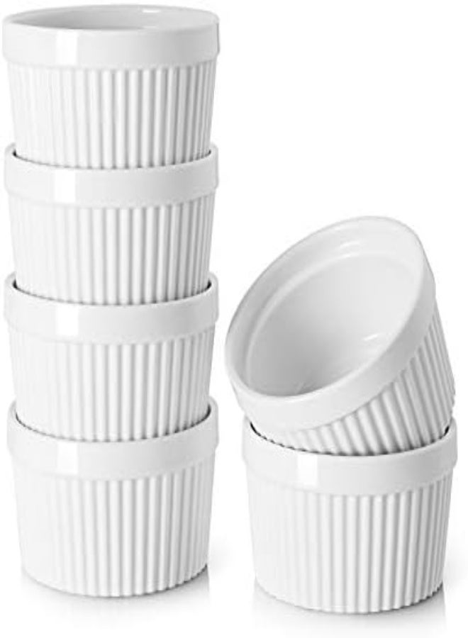 AKDC Dowan 12 Oz Porcelain Ramekins Bowls For Souffle, Creme Brulee, French Onion Soup, Classic Style Ramekins For Baking Oven Safe, Set Of 6, White - Image 2