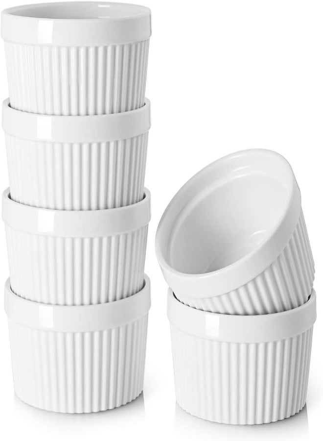 AKDC Dowan 12 Oz Porcelain Ramekins Bowls For Souffle, Creme Brulee, French Onion Soup, Classic Style Ramekins For Baking Oven Safe, Set Of 6, White - Image 4