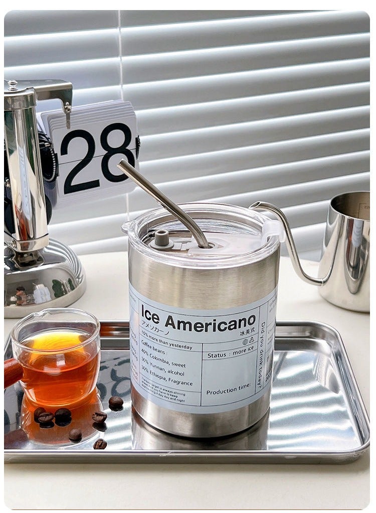 Stainless Steel Coffee Travel Mug with Straw, Insulated with Leak Proof Lid, Portable Espresso Insulated Mug for Tea and Coffee, Reusable Vacuum Insulated Mug for Hot and Cold Drinks - Image 1
