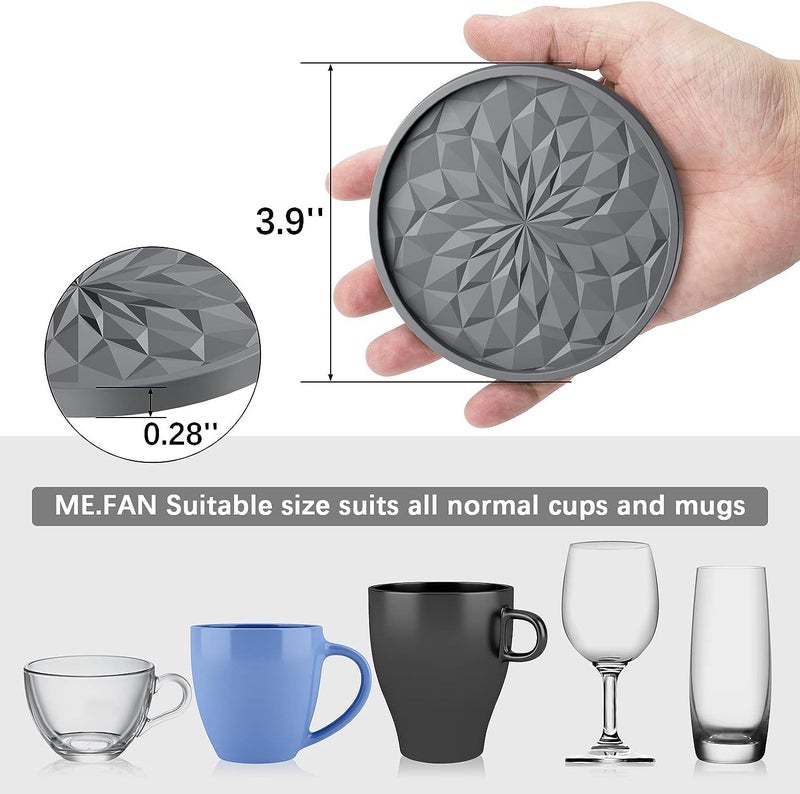 Silicone Coasters 6-Piece Set with Base, Non-Slip Diamond Pattern - Image 2
