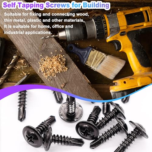 mxuteuk #8 Self Tapping Screws,410 Stainless Steel Self Tapping Screws for Metal,Modified Truss Head Self Drilling Screw (1/2",5/8",3/4",1",1-1/4") Sheet Metal Screw for Metal (115PCS) - Image 2