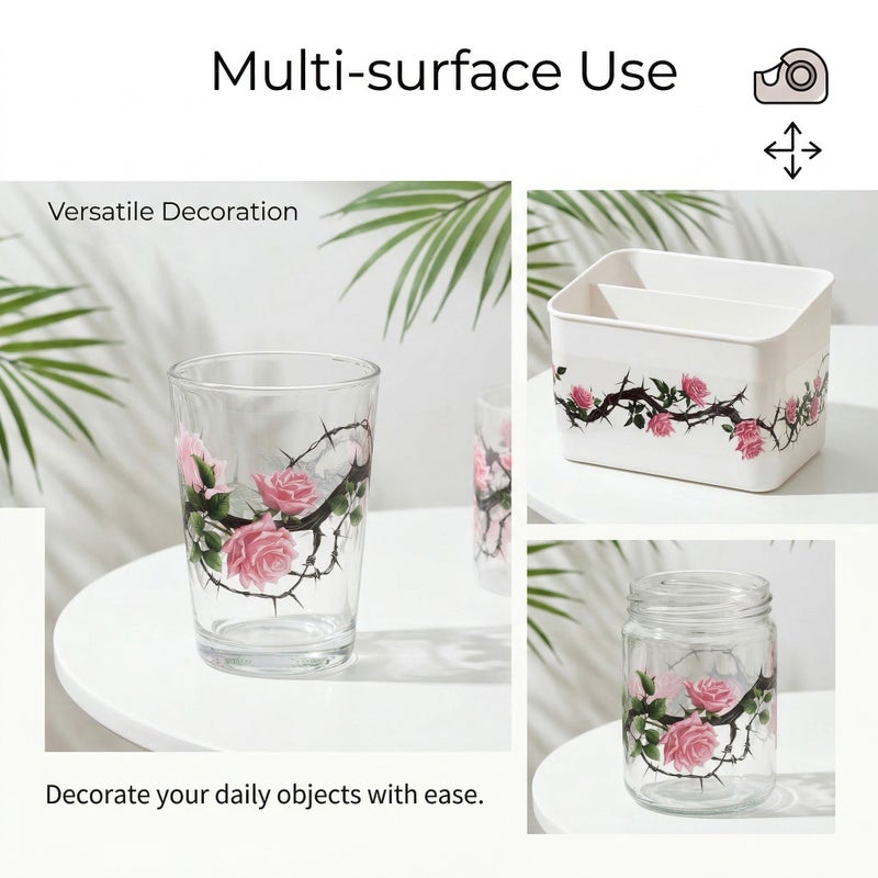 Pink Rose Flower PET Tape 78.74inch Vintage Decorative Sticker for Journaling Scrapbooking - Image 5