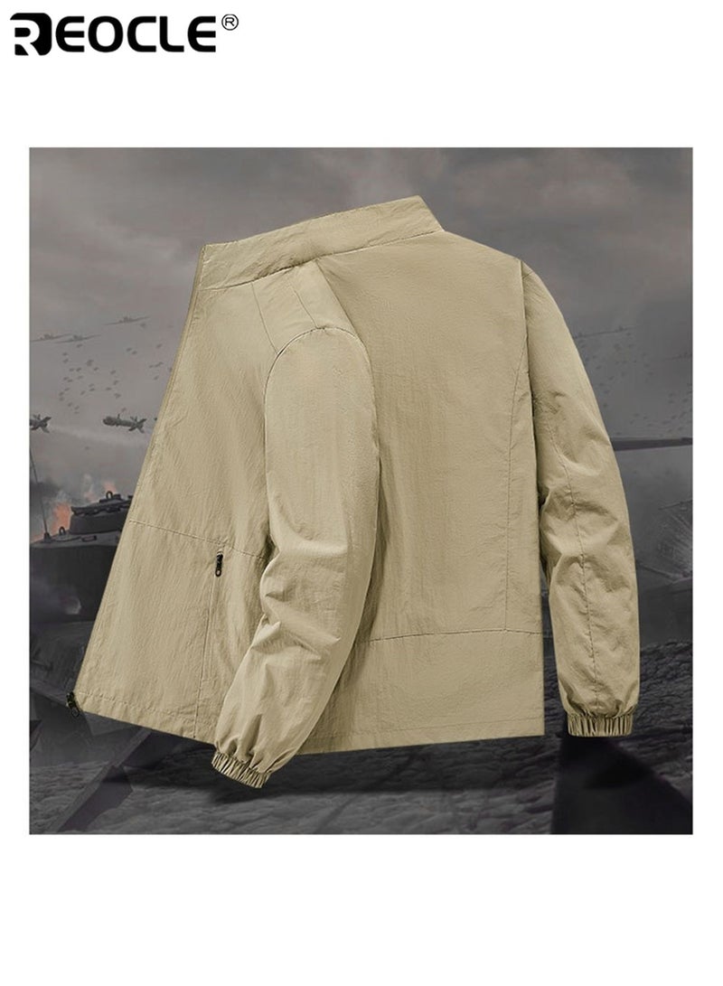 ريوكل جاكيت رجالي بياقة واقفة خفيف الوزن مقاوم للماء والرياح تصميم عصري كاجوال للخارج للارتداء في فصل الربيع والخريف مع أسلوب حديث وراحة في الارتداء - Image 4