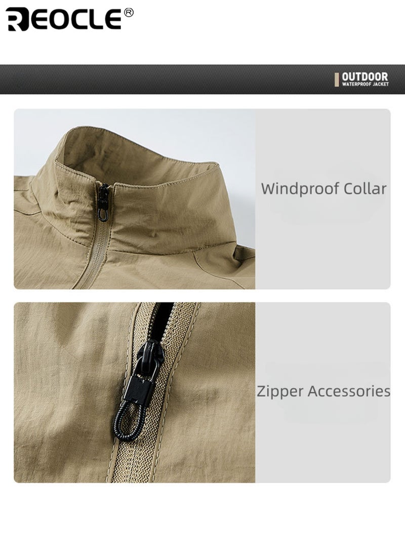 ريوكل جاكيت رجالي بياقة واقفة خفيف الوزن مقاوم للماء والرياح تصميم عصري كاجوال للخارج للارتداء في فصل الربيع والخريف مع أسلوب حديث وراحة في الارتداء - Image 2