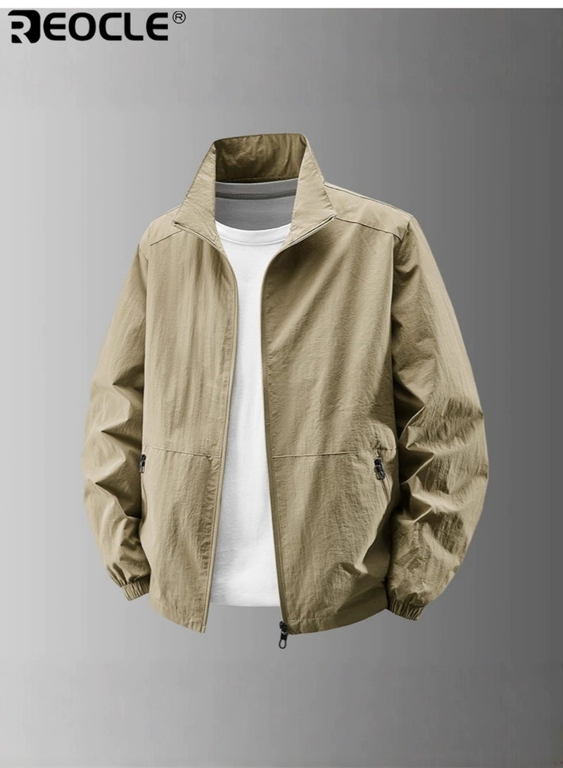 ريوكل جاكيت رجالي بياقة واقفة خفيف الوزن مقاوم للماء والرياح تصميم عصري كاجوال للخارج للارتداء في فصل الربيع والخريف مع أسلوب حديث وراحة في الارتداء - Image 1