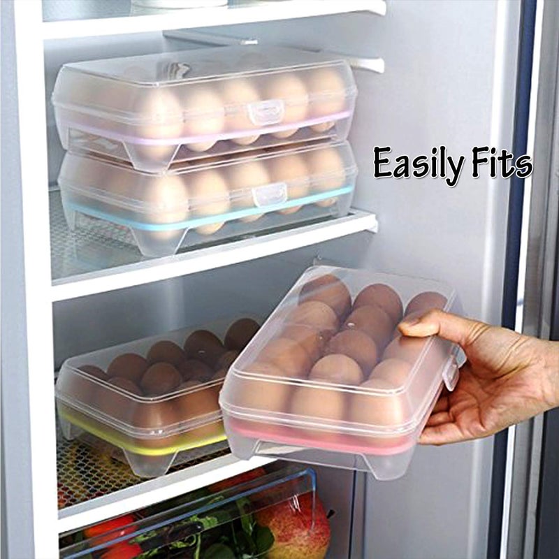 IKTU Egg Storage Box with Lid Capacity of 15 Eggs Transparent Strong Plastic Assorted Colour 1 Pieces - Image 3