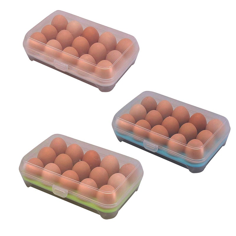 IKTU Egg Storage Box with Lid Capacity of 15 Eggs Transparent Strong Plastic Assorted Colour 1 Pieces - Image 1