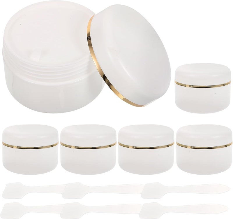 LABRIMP 6pcs 90ml Refillable Cosmetic Jars with Gold-edged White Cream Containers and Spoon Set for Hand Cream, Facial Lotion, Travel Skincare Storage - Image 1