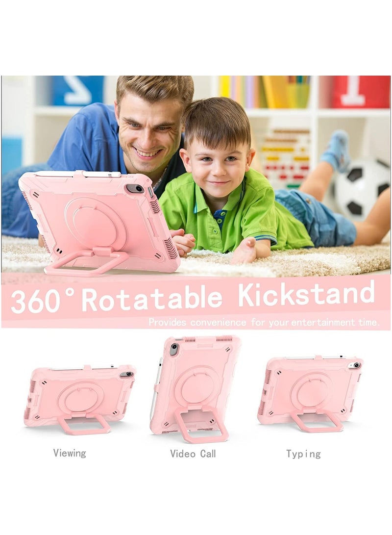 VKL Case for iPad 10th Generation 10.9 inch 2022, Heavy Duty Hybrid Shockproof 360°Swivel Kickstand Anti Scratch Durable Protective Kids Case with Pencil Holder Shoulder Strap Case (Rosegold) - Image 3