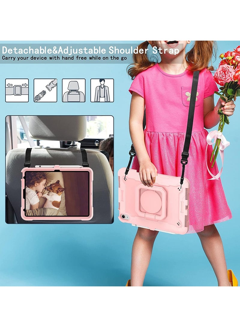 VKL Case for iPad 10th Generation 10.9 inch 2022, Heavy Duty Hybrid Shockproof 360°Swivel Kickstand Anti Scratch Durable Protective Kids Case with Pencil Holder Shoulder Strap Case (Rosegold) - Image 5