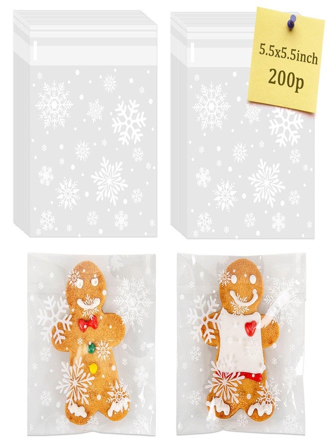 CUDICY Christmas Cookie Bags 200pcs Snowflake Cellophane Treat Bags 5.5x5.5 Self Adhesive Cookie Bag for Gift Giving Packaging Candy Goodie Holiday Homemade Bakery - Image 1