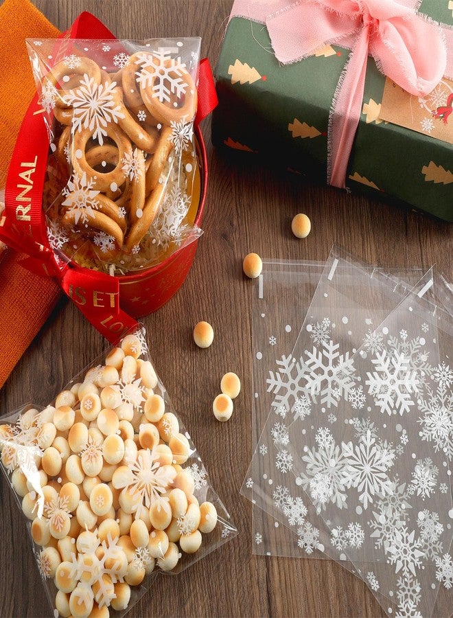 CUDICY Christmas Cookie Bags 200pcs Snowflake Cellophane Treat Bags 5.5x5.5 Self Adhesive Cookie Bag for Gift Giving Packaging Candy Goodie Holiday Homemade Bakery - Image 2