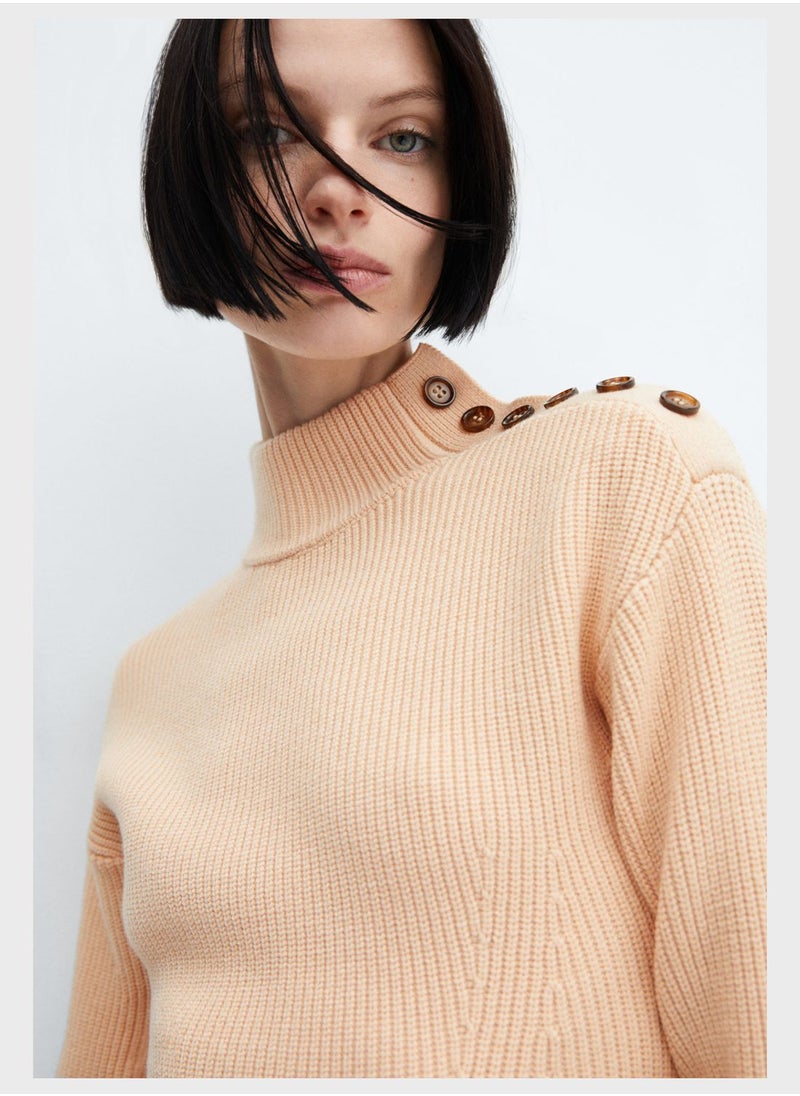 MANGO - Turtle Neck Button Detail Sweater - Image 1