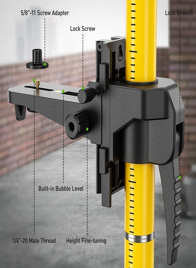 Huepar 12 Ft./3.7M Professional Laser Level Pole with Tripod and 1/4-Inch by 20-Inch Laser Mount for Rotary and Line Lasers, Adjustable Telescoping Laser Pole with 5/8"-11 Threaded Adapter-LP36A - Image 3