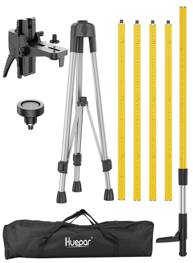Huepar 12 Ft./3.7M Professional Laser Level Pole with Tripod and 1/4-Inch by 20-Inch Laser Mount for Rotary and Line Lasers, Adjustable Telescoping Laser Pole with 5/8"-11 Threaded Adapter-LP36A - Image 1