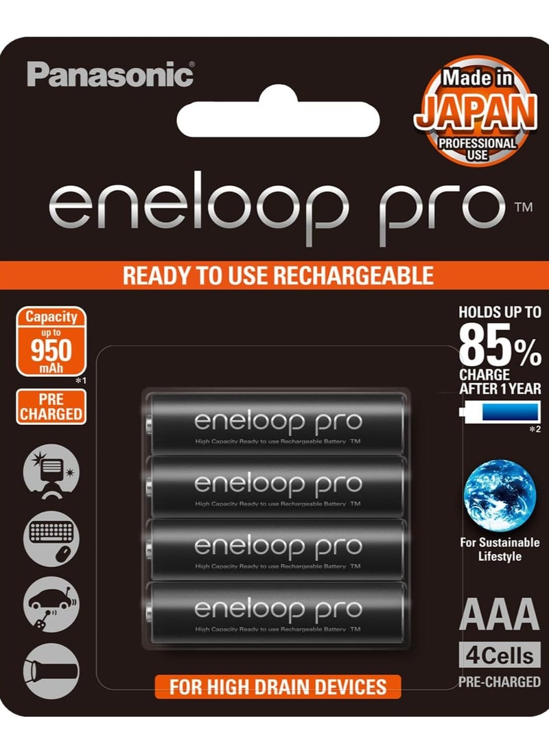 Panasonic eneloop pro AAA 950mAh Rechargeable Batteries, Pack of 4, BK-4HCCE4BT3 - Image 1