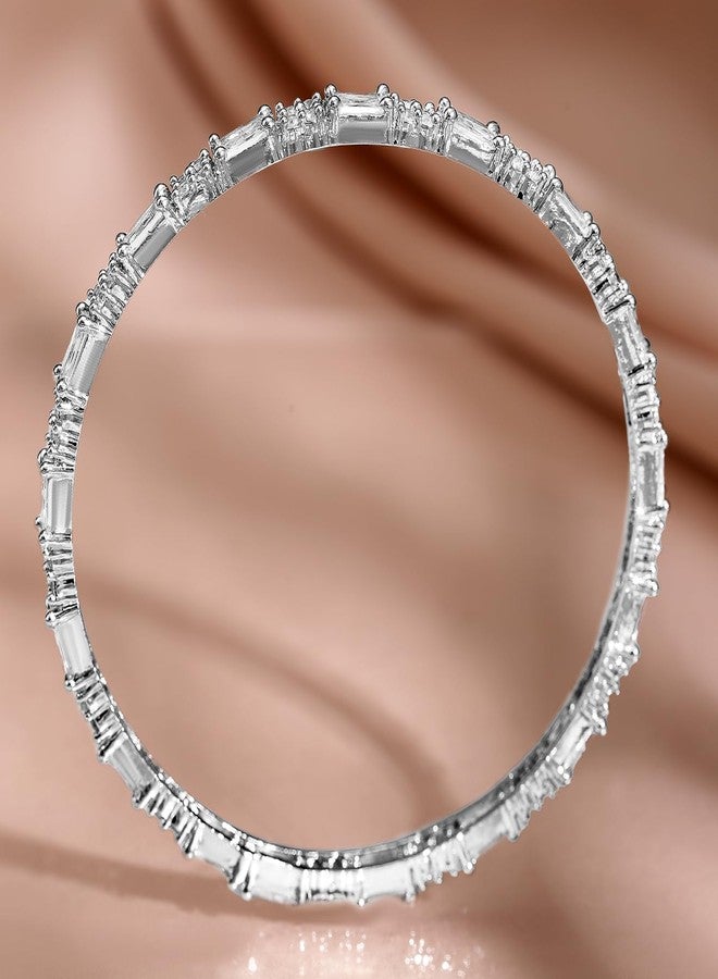 Rubans Set of 4 Rhodium-Plated Silver-Tone Cubic Zirconia Studded Premium Bangles - Image 5