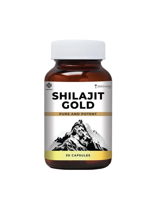 ZEROHARM Nano Shilajit Gold Capsules | Pure Himalayan Shilajit 500mg | Fulvic & Humic Acid | Supports Natural Energy, Stamina & Muscle Growth | Boosts Testosterone Levels for Men | 30 Capsules - Image 2